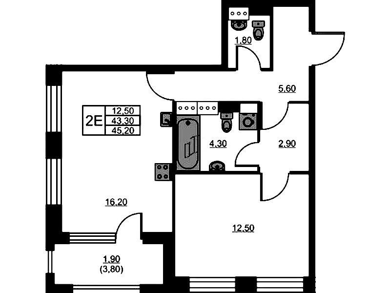 1-комнатная квартира 45.2 м², 9/13 эт., ЖК «Тайм Сквер»